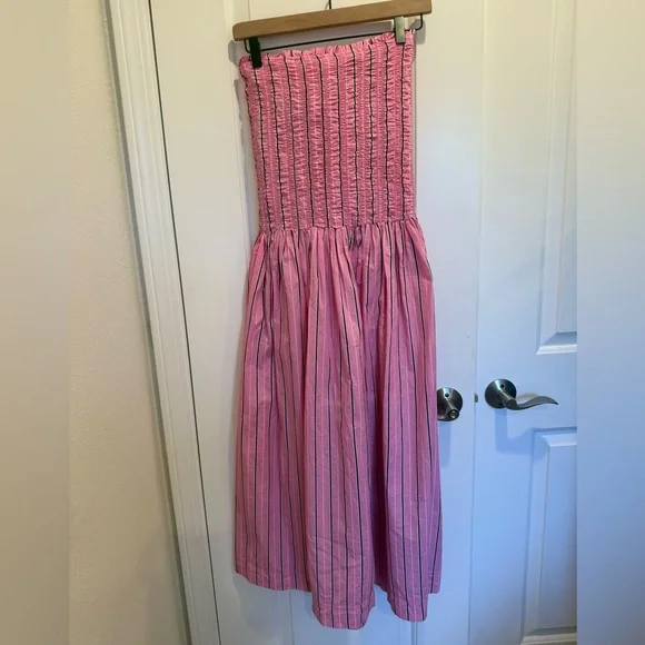 DAMSON MADDER Mia Midi Dress in Pink Stripe Bow Tie UK 10 US 6 - Picture 4 of 11